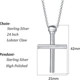 FANCIME Baseball Inspired Mens Cross Sterling Silver Necklace Size