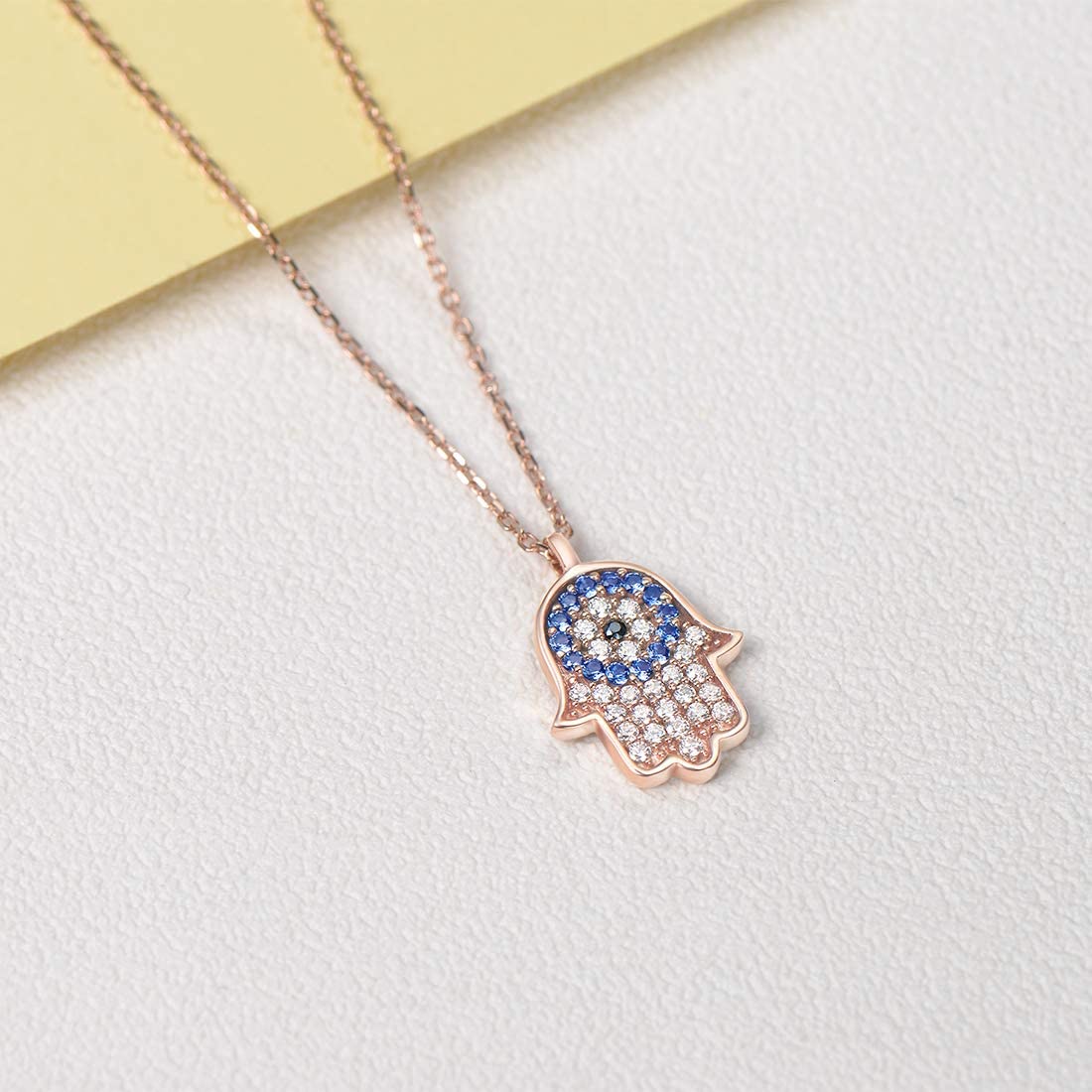 Evil Eye and Hamsa Pendant Necklace with CZ stones