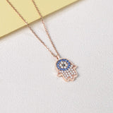 Evil Eye and Hamsa Pendant Necklace with CZ stones