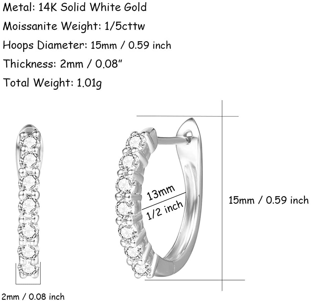 15mm white gold hoop earrings jewelry gift for her