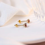 Flower design prong setting red garnet stone earrings Unisex