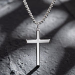 FANCIME Men's Plain Polished Cross Sterling Silver Necklace Detail