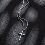 FANCIME Men's Plain Polished Cross Sterling Silver Necklace Full