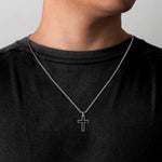 FANCIME Mens Black Bold Cross 925 Silver Pendant Model