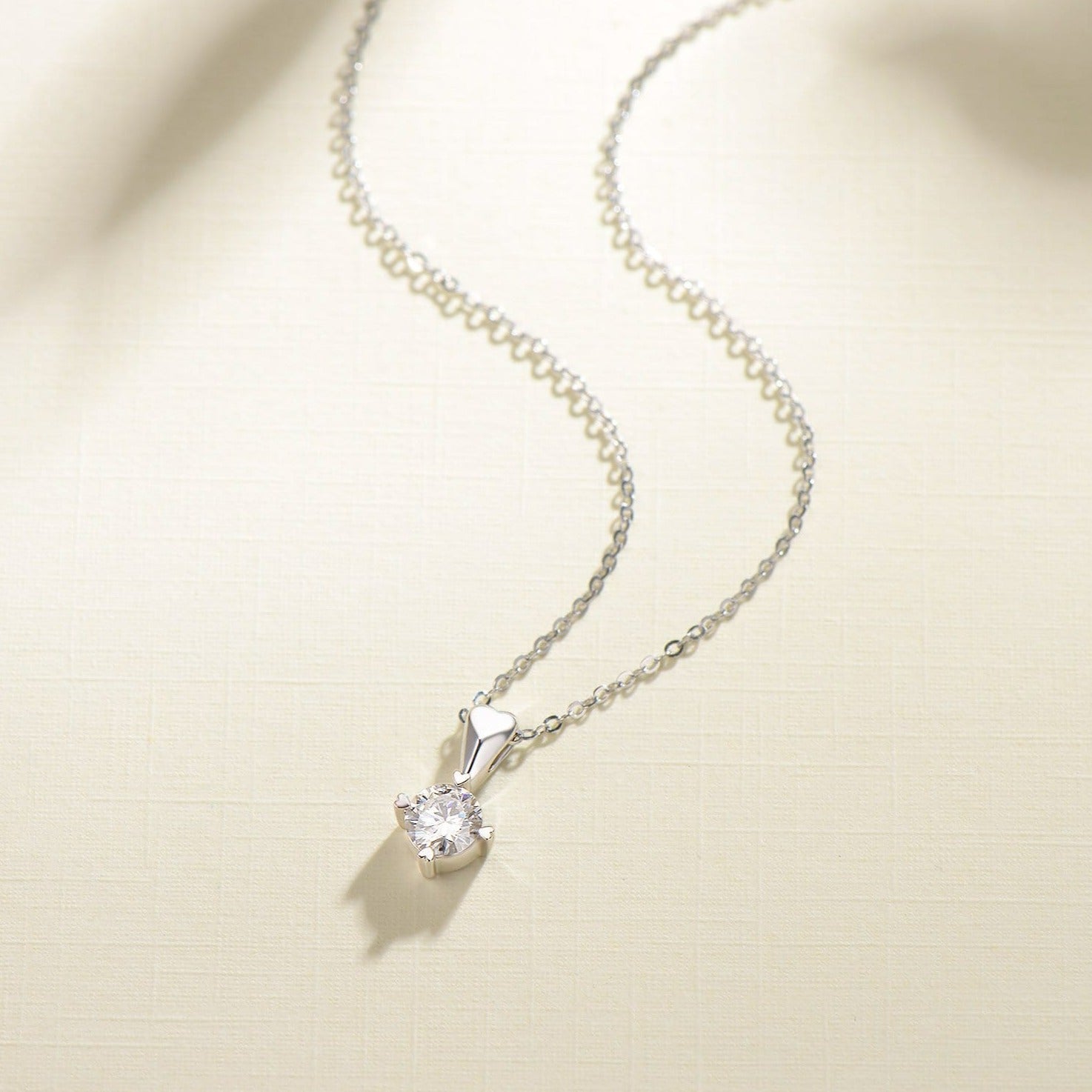 FANCIME Moissanite Hearty Love Solitaire 14K White Gold Necklace Full
