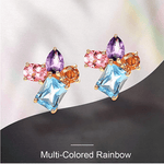 FANCIME 14K Solid Yellow Gold Multicolored Gemstone 1.4cttw Citrine/Topaz/Amethyst/Pink Tourmaline Stud Earrings For Women - FANCI ME
