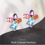 FANCIME 14K Solid Yellow Gold Multicolored Gemstone 1.4cttw Citrine/Topaz/Amethyst/Pink Tourmaline Stud Earrings For Women - FANCI ME