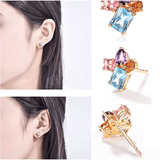 FANCIME 14K Solid Yellow Gold Multicolored Gemstone 1.4cttw Citrine/Topaz/Amethyst/Pink Tourmaline Stud Earrings For Women - FANCI ME