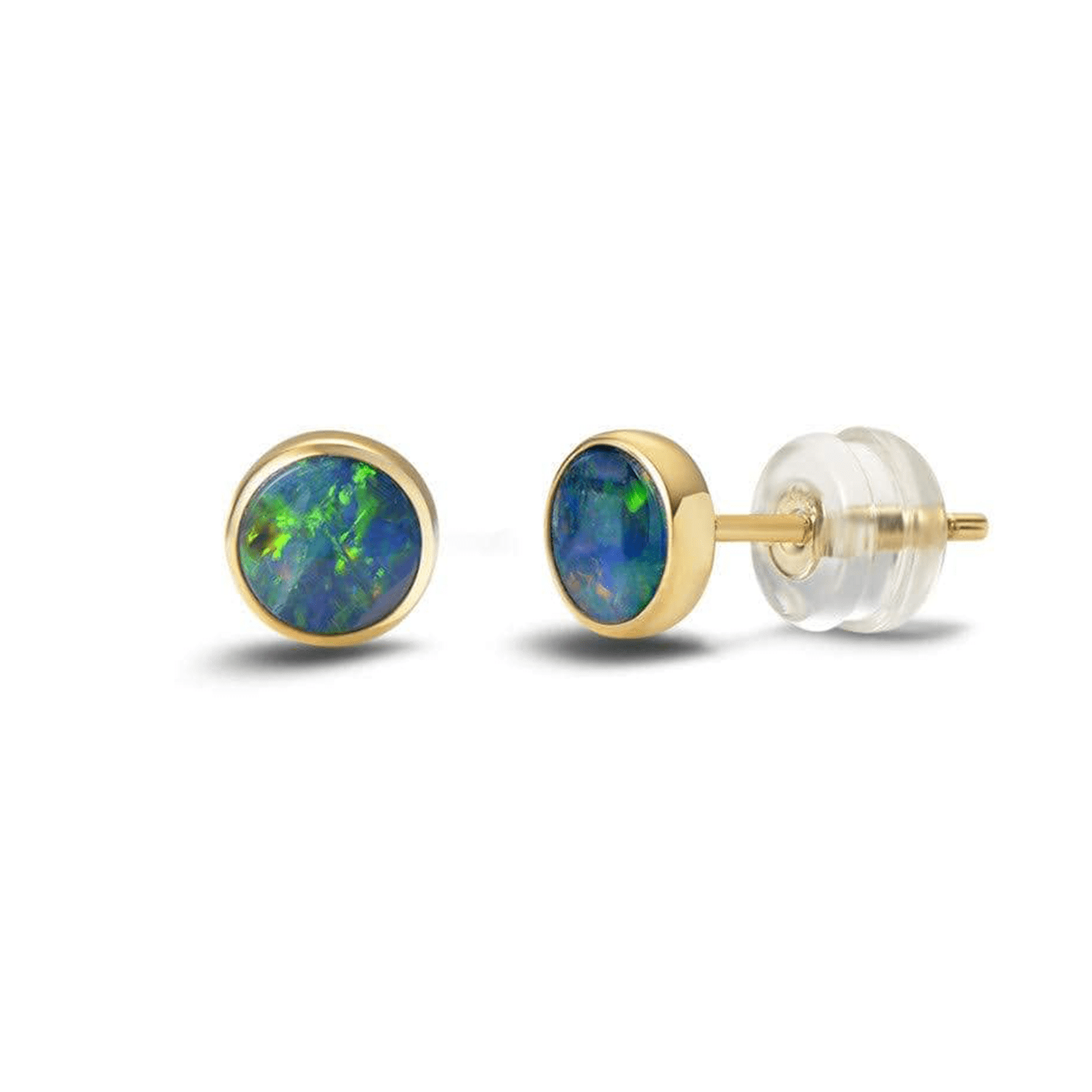 Thick flat opal gemstone earrings in 18k gold
